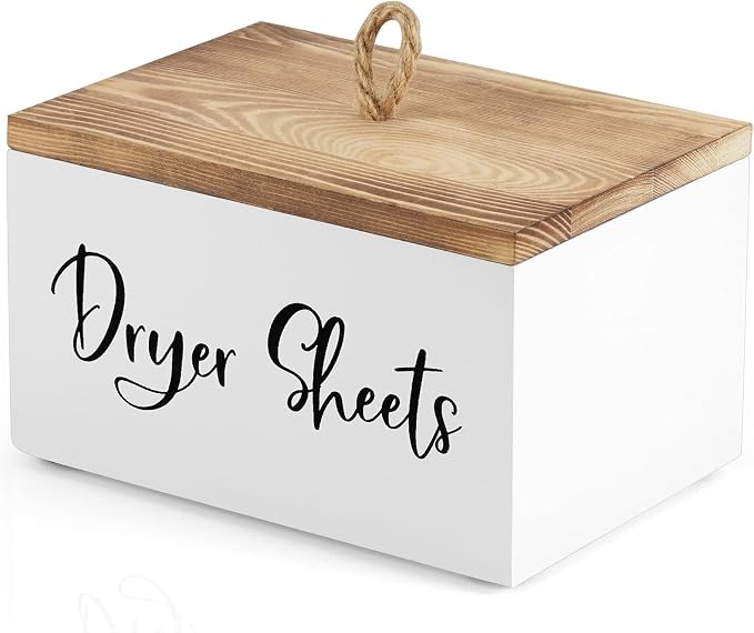 Dryer Sheet Holder, Wooden Laundry Sheets Container, Laundry Room Organization and Storage for Farmhouse Laundry Room Decor and Accessories, Fabric Sheet Holder, White
