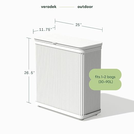 Veradek Tambour Waste Bin - Outdoor Trash Can with Dual Bag System | Durable Plastic Waste Bin With Optional Dual Bag System. Holds Up to 30 Gallons for Patio, Pool, BBQs & Parties