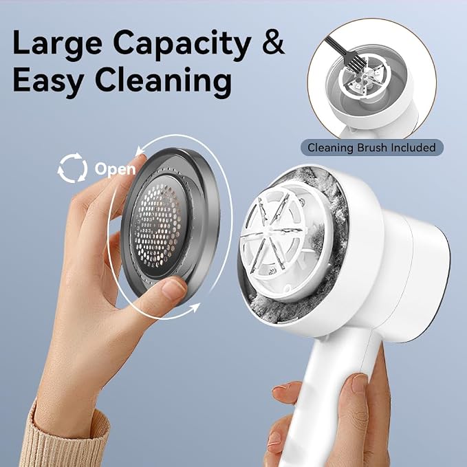 Rechargeable Fabric Shaver, 6-Leaf Blades, LED Display, 3 Speeds | Portable Lint Remover Easy to Remove Pilling, Fuzz & Lint Balls from Clothes, Sweater, Couch, Blanket, Furniture, Coat, White