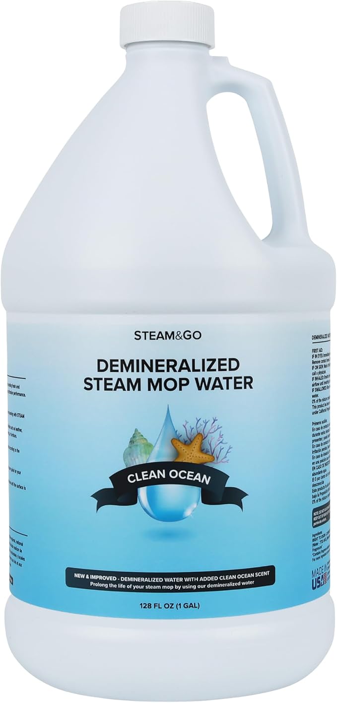 Steam & Go Demineralized Water for Steam Mop – Clean Ocean Scent, 128 fl oz (1 gal) | Scented Floor Cleaner Solution, Ready-to-Use, Compatible with Any Steam Cleaner | Mineral-Free, Ready-to-Use Floor & Garment Steamer Solution; Prevents Buildup, Suppo...