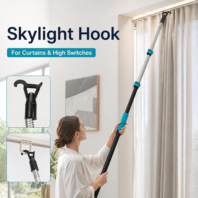 High Ceiling Duster Kit with 3-8FT Heavy Duty Extension Pole, Reaches Up to 13FT, Includes Microfiber Feather Duster, Cobweb and Ceiling Fan Duster, Window Squeegee Cleaner & Skylight Hook (8FT)