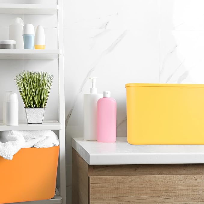 Hoolerry 8 Pack Storage Bins, 16.1 X 12.0 X 9.7 Inch Multi-colored | Plastic Stackable Containers with Lid Handle, For Shelves Desktop Playroom Office, Organizing Toys Books Supplies Storage