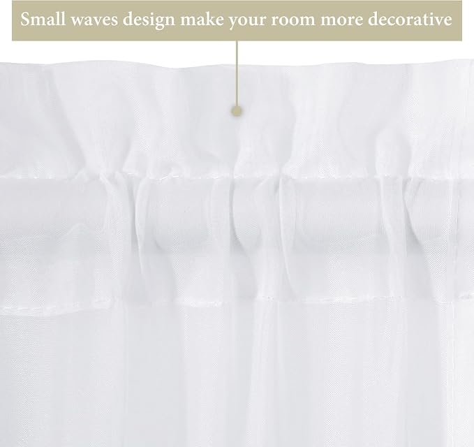 MIULEE White 54 W x 20 L French Door Short Sheer Curtains | Light Filtering Window Treatment Curtain for Glass Door, Tieback, 2 Panels, Set of 2