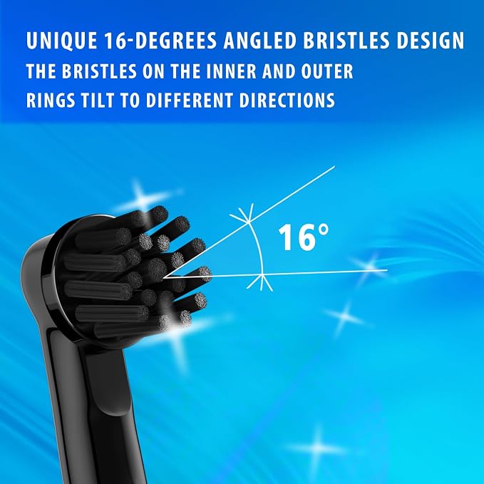 Cross bristles Brush Head for Oral B Electric Toothbrush,Black,8Pcs | Bamboo-Charcoal Infused Bristles,16 Degree Angled Bristles,Fit Braun Type 3756 3757 3744 3765 4729,Replace CrossAction Head
