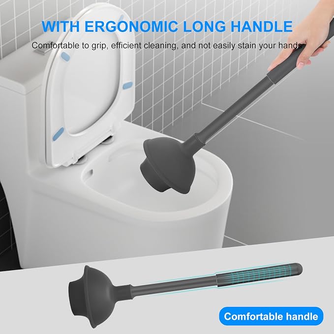 SetSail 3 Packs Toilet Brush and Plunger Set for Bathroom Cleaning, Gray | Semi-Hidden Toilet Plungers Heavy Duty Toilet Bowl Brush and Holder for Bathroom Toilet Plunger and Brush Set with holder