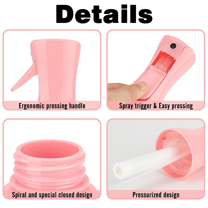 Spray Bottle for Hair (6.8OZ /200ML) Continuous Ultra Fine Mist Sprayer for Hair, Salons, Barber, Plants, Skin Care, Cleaning 1 Pack PINK