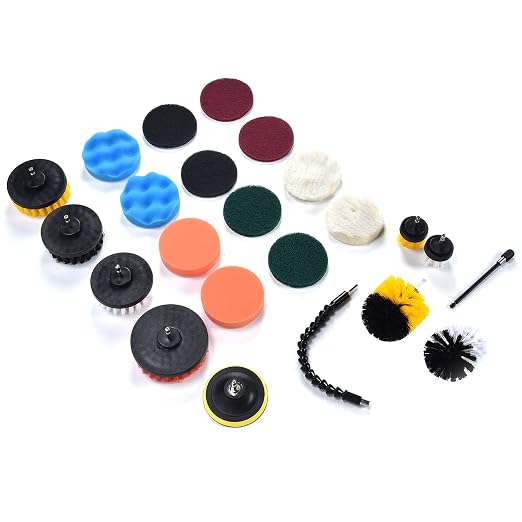 23PCS Drill Brush Attachment Set, Power Scrub Cleaning Kit with Brushes Scouring Pads Sponge and Extension Rods for Household Deep Cleaning of Kitchen Bathroom Car