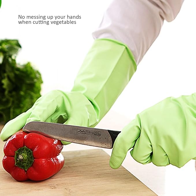 Alimat PluS Rubber Gloves Latex Free, Without Liner, 3 Pairs, Large | Reusable Dishwashing Gloves with Non Slip Embossed Texture, Waterproof Nitrile Cleaning Gloves for Laundry, Gardening