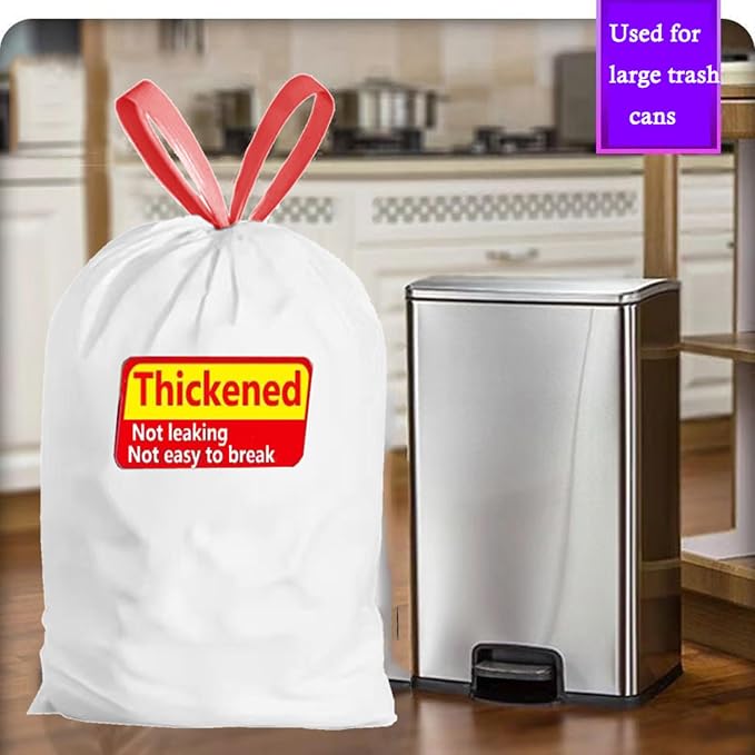 Ultra Thick Heavy Duty Drawstring Trash Bags, 16-18 Gallon | White Leak Proof Large Plastic Garbage Bags for Tall Kitchen Home Office bedroom bathroom livingroom restaurant