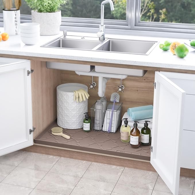 SIKADEER Waterproof Under Sink Mat Silicone 28"x19", Kitchen Cabinet Liner | BPA-Free Silicone Mat with Raised Lip Protects Cabinets from Leaks, Versatile Home Organizer for Bathroom, Pets, Boots, Floor