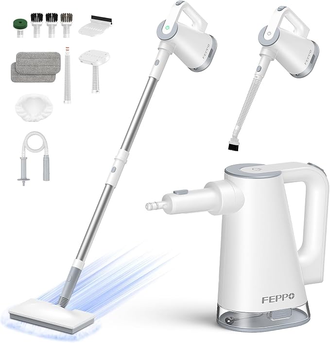 FEPPO Steam Mop & Detachable Handheld Steam Cleaner for Home and Floor | 15s Heat-Up, 230°F Floor Steamer for Deep Cleaning with Multi-purpose Attachments Hardwood Floors, Tile,Grout,Furniture