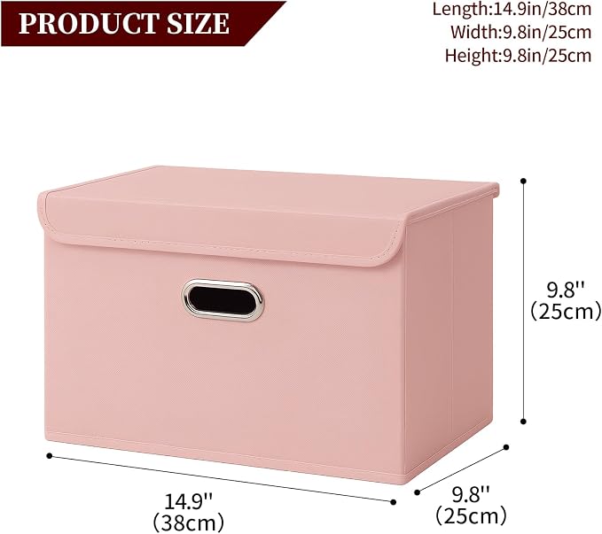 STOREONE Fabric Storage Cube Bins Foldable Organizer Container Collapsible Basket with Lids and Metal Handles, for Home, Bedroom, Closet 6 Pcs (multicolour-pink)