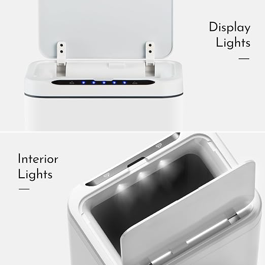 ELPHECO Stainless Steel Office Trash Can 6.6 Gallon Motion Sensor White | Automatic Garbage Bin Rectangular Touch Free Waste Bin for Hotel and Living Room, 2AA