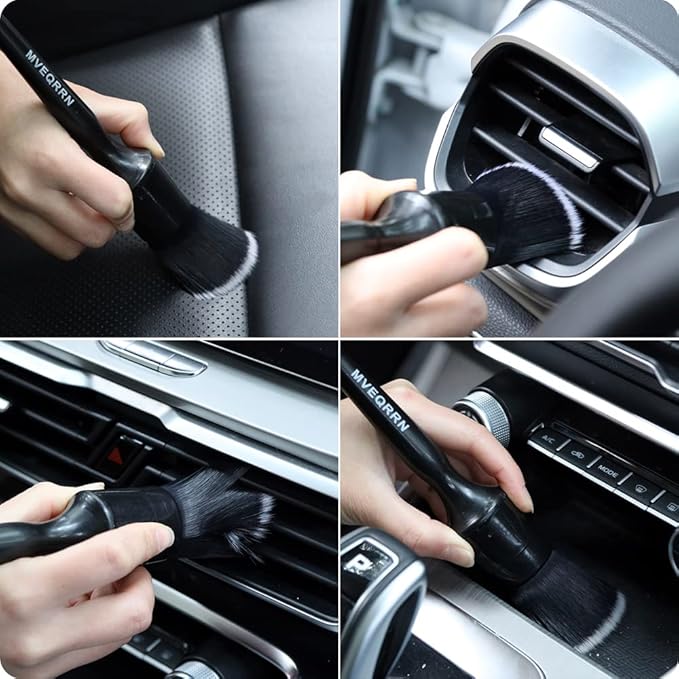 MVEQRRN 5pcs Car Detailing Brush Set,Boar Hair Detailing Brushes | Ultra Soft ,Scratch-Free,Auto Detail Brush for Leather Seats,Detail Brushes Car Detailing for Interior Exterior