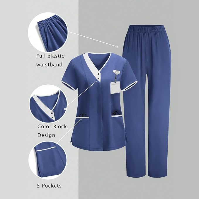 2026 Scrub for Cleaning Jobs Uniform, Multi Pockets Scrubs for Women Sets, V-Neck Top & Straight Leg Pants Scrubs Set