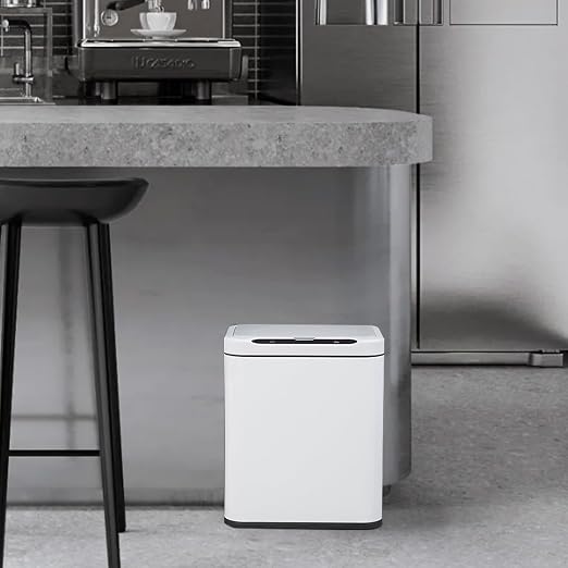 ELPHECO Stainless Steel Office Trash Can White, 3.5 Gallon | Motion Sensor Garbage Can Touchless Smart Trash Can Automatic Waste Bin for Kitchen, Office, Bathroom