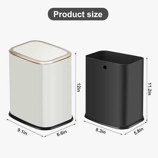 2 Gallon Small Office Bathroom Trash Can with Swing Lid,Living Room Bedroom Garbage can Wastebasket bin,Inner Bucket,Metal Decor Trash Can (Cream White)