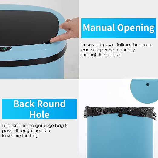 BestOffice Trash Can Broken-Resistant Plastic Touch Free High-Capacity Garbage Can with Lid for Bedroom Bathroom Home Office 49 Liter 13 Gallon Trash Can Automatic Kitchen Trash Can (Blue)