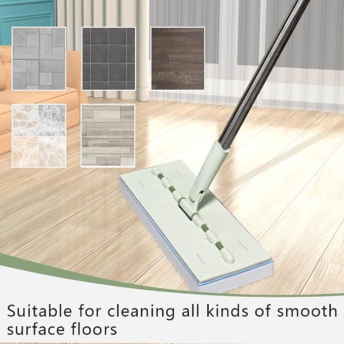 Magic Sponge Eraser Mop, 60" Adjustable Handle with Flexible 13" Flat Head | Melamine Sponge Pads,Washable Microfiber Pad,Multi-Surface Scrubbing