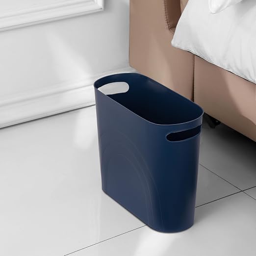 rejomiik Small Bathroom Trash Can, 3.5 Gallon Slim Garbage Can, 2 Pack Navy | Plastic Waste Basket with Handles for Bathroom, Bedroom, Dorm, Kitchen, Office and Narrow Spaces