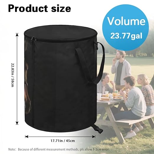 BIGCARJOB Horse Foldable Trash Can Outside Waste Basket Bin Water Resistant Garbage Bag Recycling Bin Trash Can with Lid and Clip(23 Gallons), 22.83x17.71 in