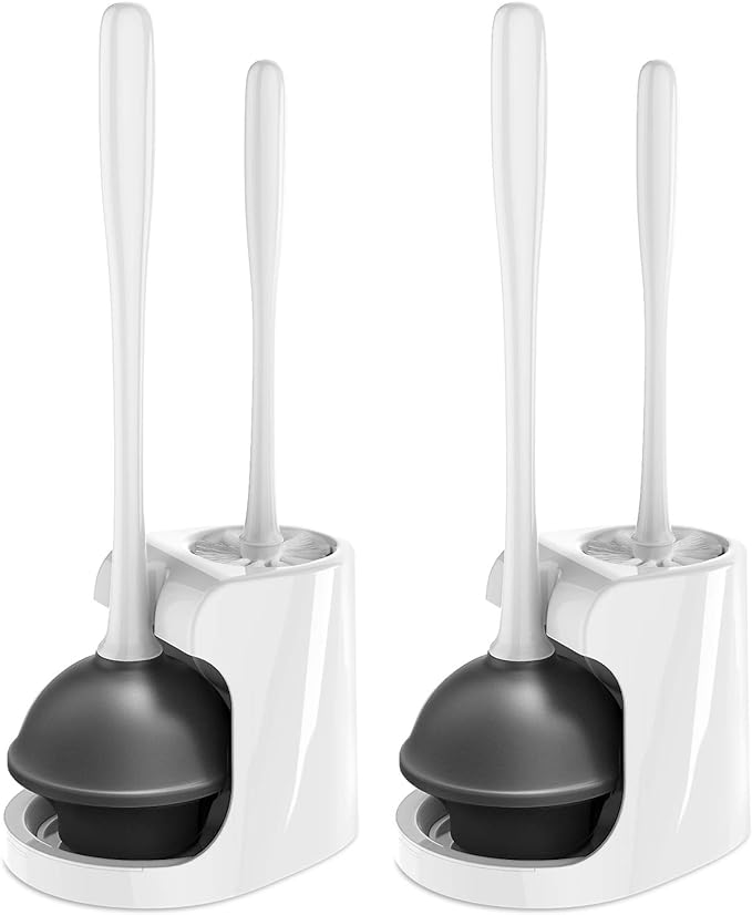 MR.SIGA Toilet Plunger and Brush Combo for Toilet Cleaning, White, 2 Set | Heavy duty toilet brush and plunger set, toilet bowl brush and plunger with holder