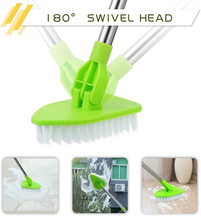 Scrub Cleaning Brush with Long Handle 2 in 1 Extendable Bathroom Floor Brushes with 2 Stiff Bristles and 4 Sponge with Long Handle Detachable Tile Lightweight Cleaner for Bathtub Shower
