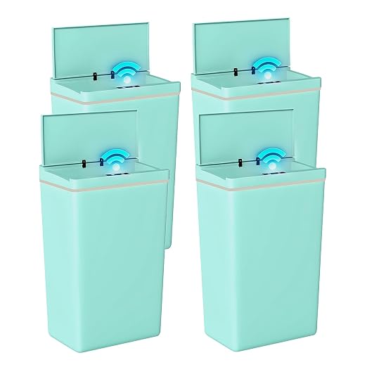 Dopinmin 13 Gallon Trash Can Automatic Trash Can Blue,4 Pack | Touchless Kitchen Garbage Bin with Lid, Smart Motion Sensor Garbage Cans 13 Gallon, 50L Wastebasket for Bathroom Bedroom