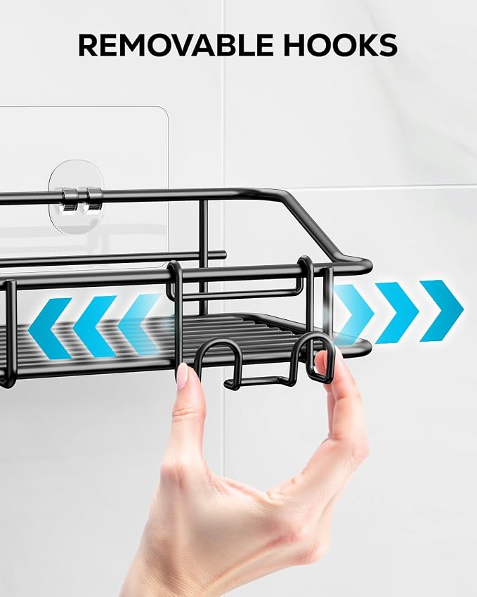 Nieifi Shower Caddy Adhesive, Shower Shelves, Shampoo Holder for Bathroom | Stainless steel, 3 pack, shower rack, shower organization, with hooks, rustproof, no drilling, razor holder, black