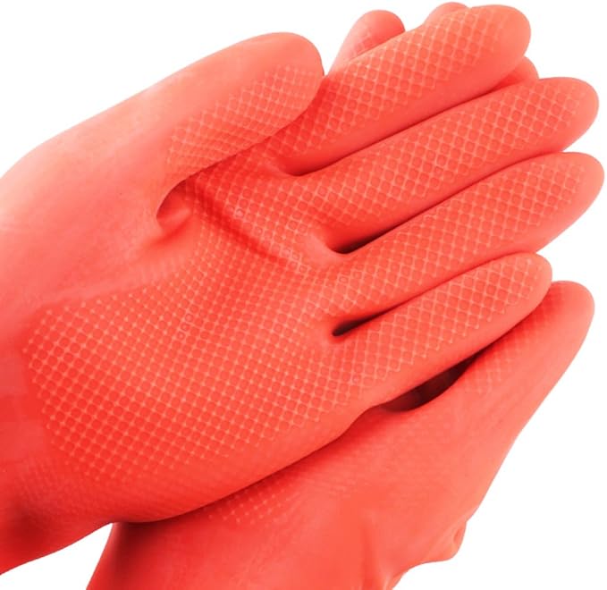 22.05" Long Cuff Natural Latex Cleaning Gloves, Reusable Non-Slip | Waterproof Tear-Resistant Full Arm Protection Natural Rubber Gloves for Dishwashing, Kitchen, Bathroom & Household Chores