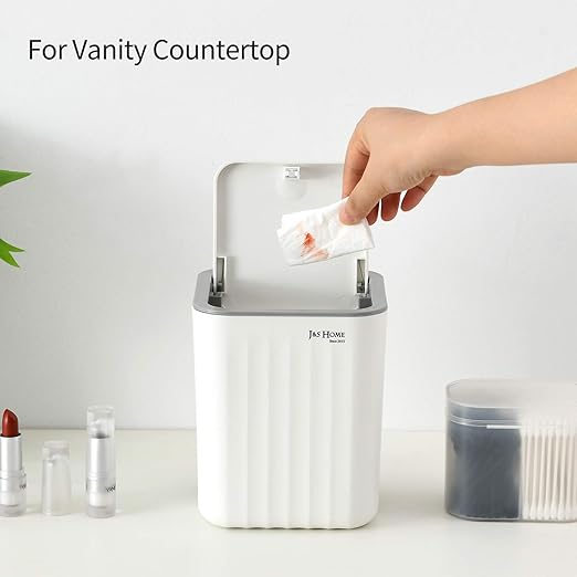 SUBEKYU Mini Desktop Trash Can with Lid,Table Top Trash Can,White 0.6 Gal | Small Square Countertop Garbage Bin, Plastic Tiny Wastebasket for Office Kitchen Coffee Table