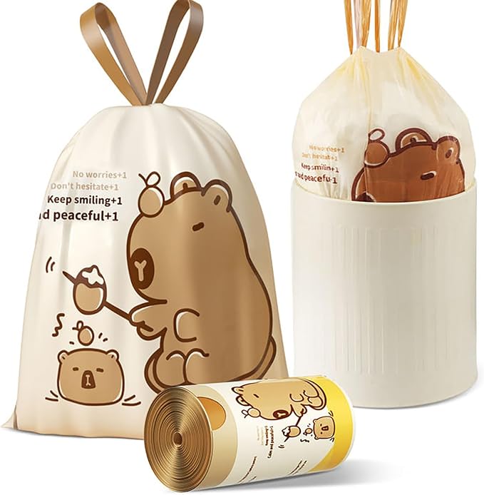 VOK 8 Gallon Trash Bags with Capybara Printed, Drawstring Medium Garbage Bags, Tear-Resistant & Leak-Proof Kitchen/Office Trash Can Liners, Trash Bags 8 Gallon with Secure Tie, 50 Counts