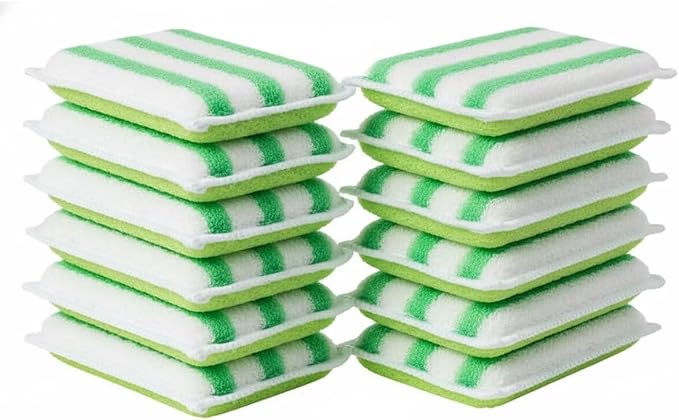 Scrub Sponges for Dishes, Non-Scratch Scrubbing Sponges for Kitchen - Dual-Sided Scouring Pads for Heavy Duty Cleaning - Sustainable Cellulose & Durable Fiber (12Pack)