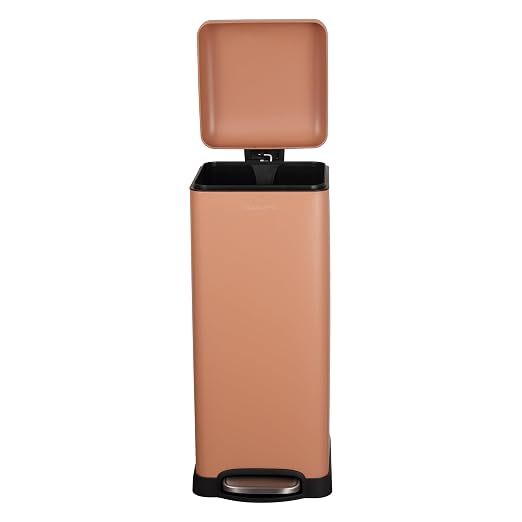 happimess Betty 8 Gal Step Trash Can Soft-Close Lid, Clay Rose | Removable Liner, Semi-Rectangular, Steel Pedal, Iron Powder Coated, 27" Height, Non-Skid Base