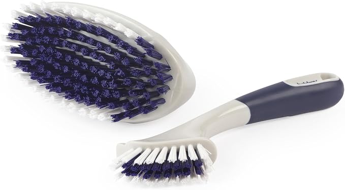 Beldray Deep Clean Grout And Scrub Brush Set, 2 Piece | Large Scrub Brush, Slim Grout Brush, Integrated Scraper, Stiff Bristles, Non-Slip Rubber Handles, Tile Use