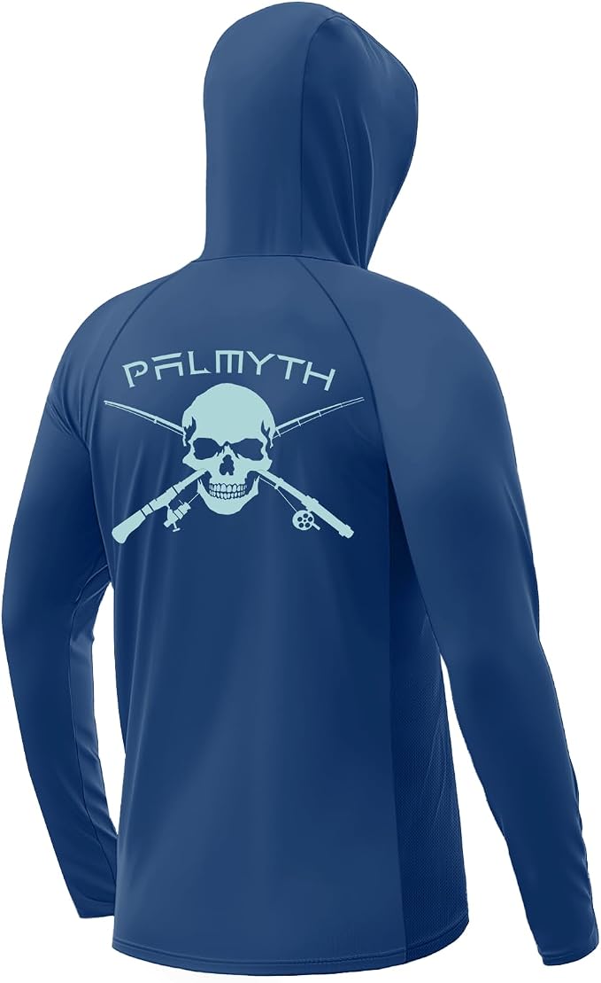 Palmyth Men's Fishing Hoodie UPF 50+ Long Sleeve with Face Mask Neck Gaiter | Zipper Pocket, Thumb Loops, Quick-Dry, Side Mesh Panels, Lens Cleaning Cloth