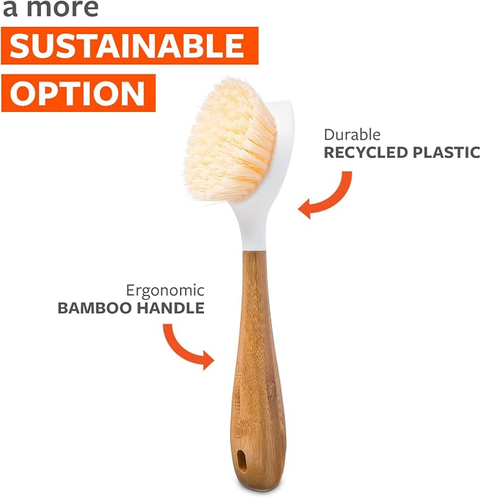 Full Circle Daily Dish Brush, Bamboo Handle Dish Brush for Kitchen | A sustainable, natural scrubber with tough bristles—cuts through grease on nonstick pans & cast iron.
