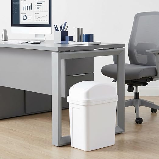 Idotry 1.8 Gallon Small Bathroom Plastic Trash Can with Swing Lid, White | 7 L Swing Top Lid Waste Basket, Space-Saving Slim Shape, Small Garbage Can for Office, Bedroom, Under Sink, Near Desk
