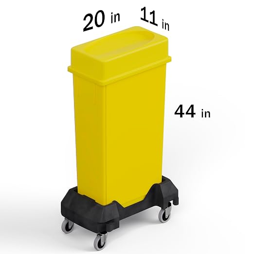 23 Gallon Yellow Rectangular Slim Trash Can with Drop Shot Lid and Dolly | Great for Home, Commercial, or Restaurant Use.
