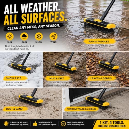 Gardenised 4-in-1 Durable Crack Weeder, Scraper, Moss & Debris Remover, and Cleaning Brush with 2 Replaceable Bristle Heads for Lawn, Patio, Driveway, Exterior Wall, and Yard Maintenance
