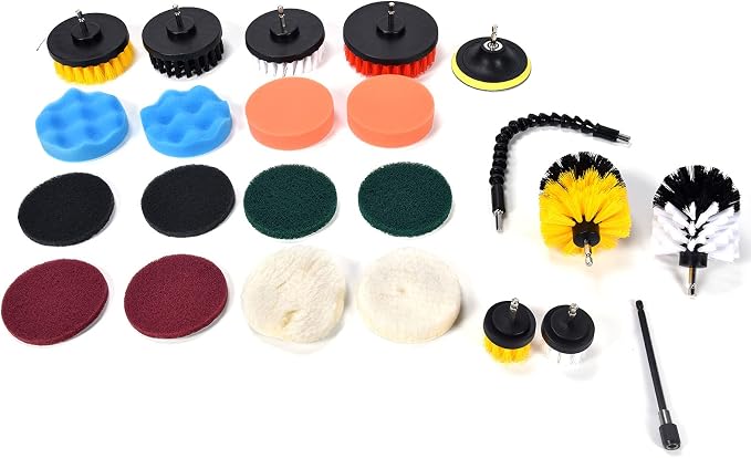 Zerodis 23PCS Drill Brush Kit Grout Cleaner Set Drill Cleaning Kit with 2 Extension Rods for Hard to Places Household Cleaning 23PCS Brush Attachment