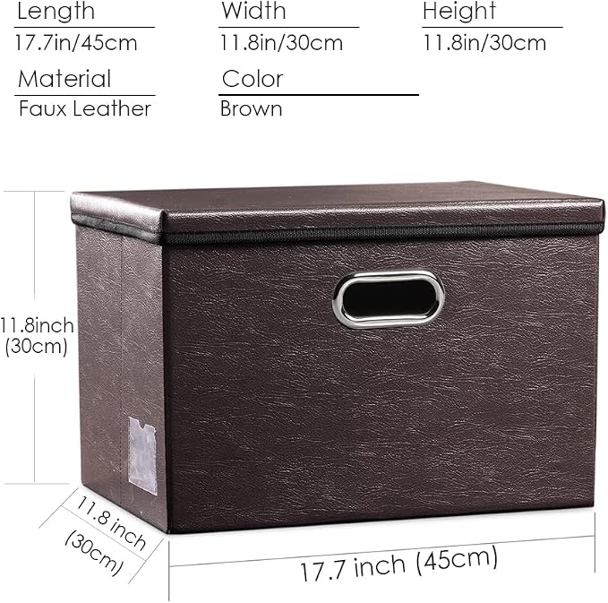 Large Collapsible Storage Bin with Lid [1-Pack] Leather Fabric Foldable Storage Box Organizer Containes Basket Cube with Cover for Home Bedroom Closet Office Nursery Brown (17.7x11.8x11.8)