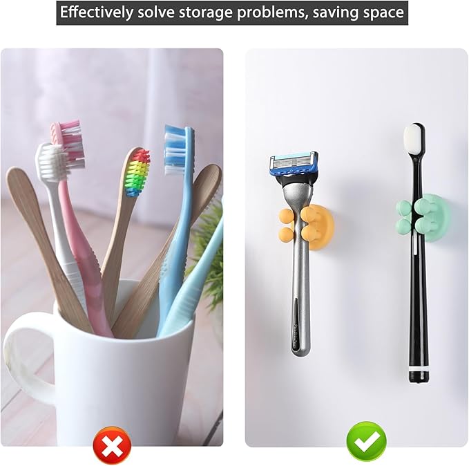 ZEZHOU 5Pcs Silicone Toothbrush Holders - Multi-Function Razor Holder Waterproof Self Adhesive Single Tooth Brush Hook Stick on Wall for Hanging Plug Bathroom Kitchen Living Room Office Must Have