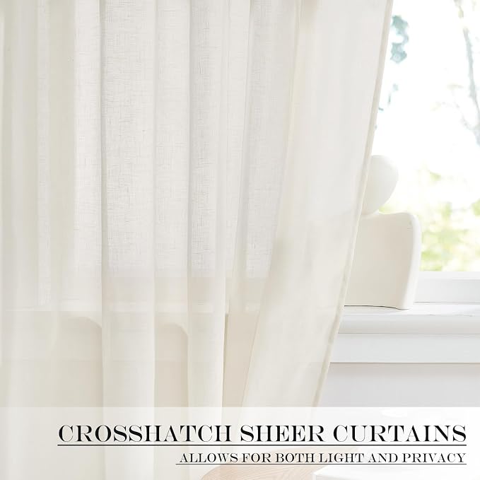 NICETOWN Sheer Door Curtains, Light Filtering Kitchen Door Coverings for Small Window, Window Coverings, Rod Pocket Sidelight Curtains with Tieback, 1 Panel, 52" W x 40" L, Ivory White