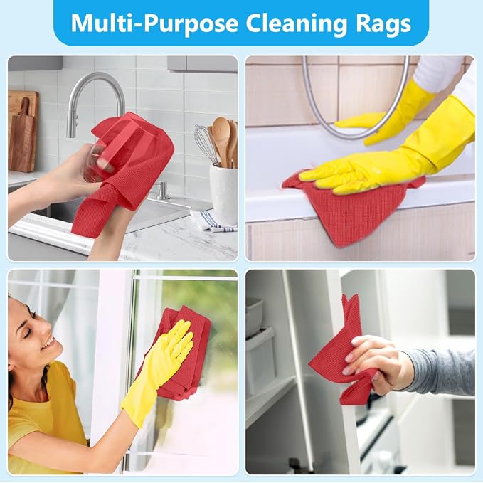 GLIMGLINT Microfiber Cleaning Cloth 100 Pack, Reusable Paper Towels 11 x 9 | Lint Free & Ultra Absorbent Cleaning Rags for Car, Home, Kitchen, Glass & Screen, Washable Shop Towel Rag with Box Red