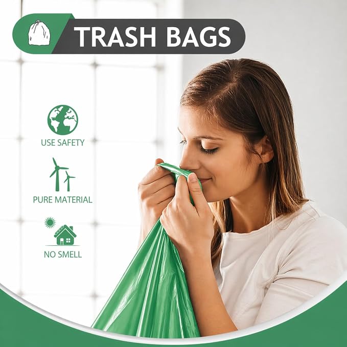 Teivio Small Green Trash Bags 4 Gallon 160 Count Kitchen Garbage Bags | Fit 12-15 Liters,3.5,3.8,4,4.5Gal,Multicolor Mini Plastic Waste Basket Bins Can Liners for Bathroom Office Car dog poop bags