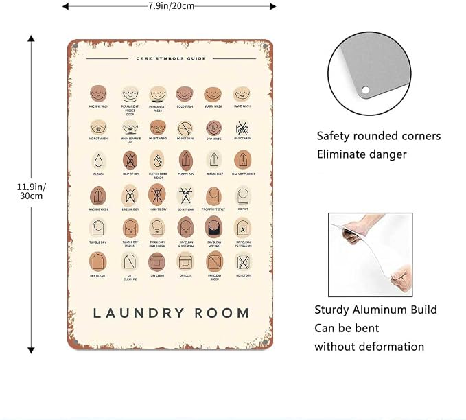 Laundry Stain Removal Care Guide Metal Sign，Vintage Text Art Poster Home Wall Decor, Suitable For Bedroom, Living Room, Bar, Restaurants,Fence,Etc.，Tin Sign 8×12 Inch