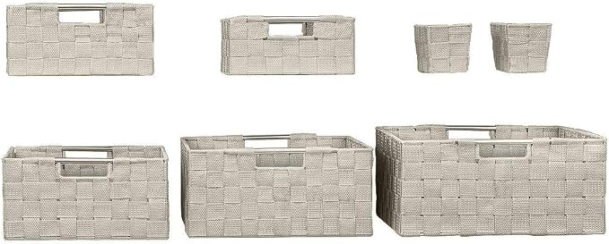 Sorbus Baskets for Organizing, 7-Piece Hand-Woven Storage Set (Beige) | Mesh organizers with handles keep linens and accessories sorted on closet shelves; seven-piece variety fits many spaces.