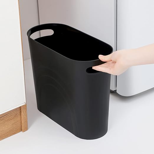 rejomiik Small Trash Can, Slim Garbage Can Plastic Waste Basket with Handles 3.5 Gallon Container Bin for Narrow Spaces Bathroom, Bedroom, Kitchen, Office at Home, 2 Pack Black | Plastic Waste Basket with Handles for Bathroom, Bedroom, Dorm, Kitchen, O...