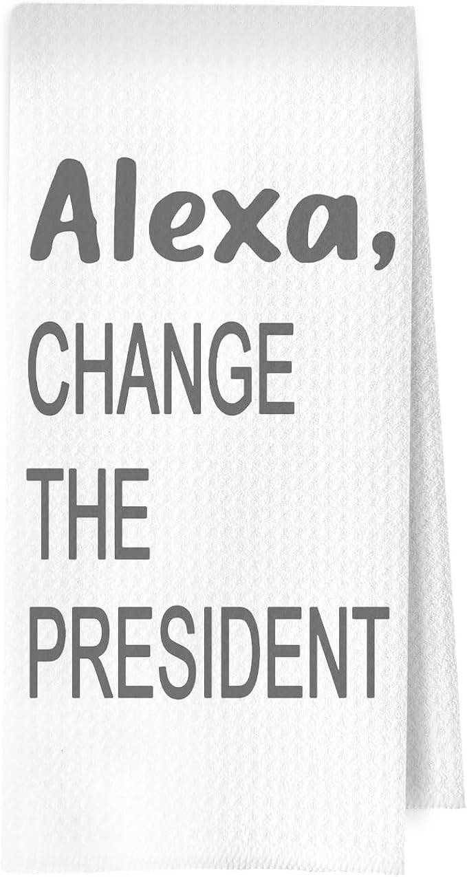 Funny Political Kitchen Towels - Funny Decorative Waffle Dish Towels, Change The President Hand Tea Towel, 16x24 Inches - Gray
